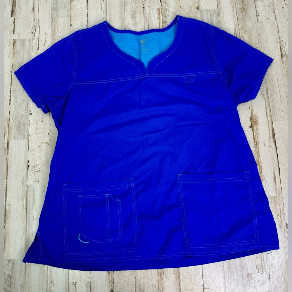 MC2 Scrub Set XL Blue Pocket V-Neck Top/ Medium Elastic Waist Cargo Bottom - Picture 11 of 14